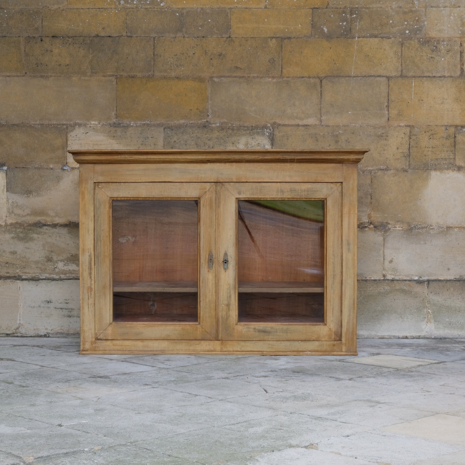 Glass fronted cabinet on Large Vintage English Pine Farmhouse Dresser by Summerfield & Scott