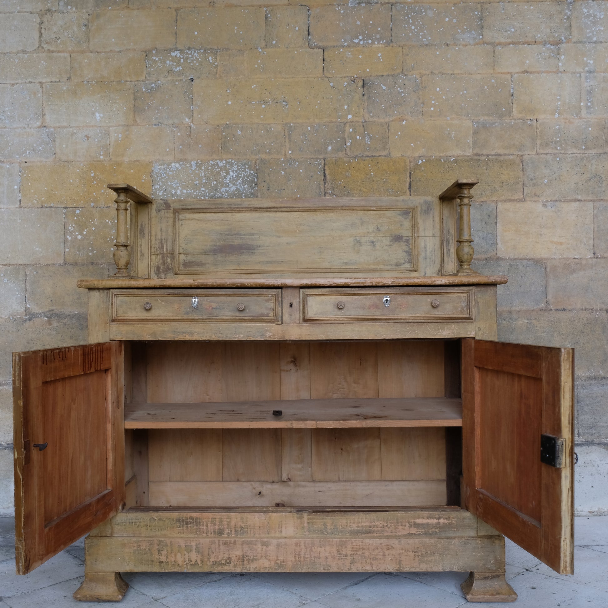 Inside the cupboards on Large Vintage English Pine Farmhouse Dresser by Summerfield & Scott