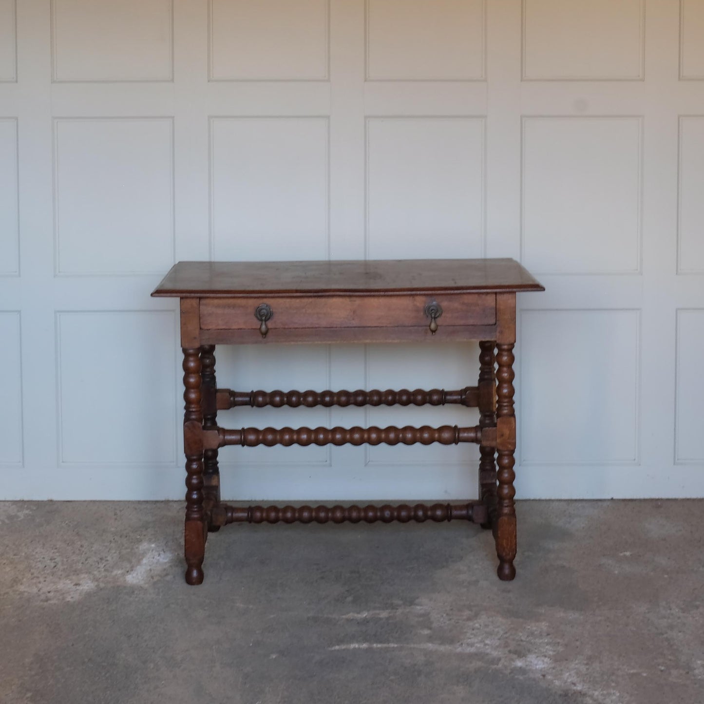 Front view of 19th Century Antique Oak Bobbin Side Table by Summerfield & Scott