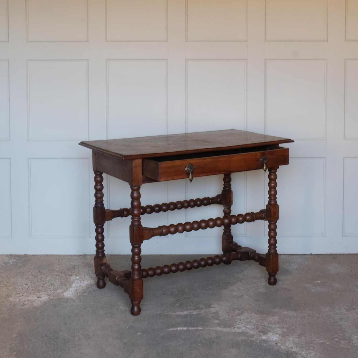 19th Century Antique Oak Bobbin Side Table with 1 open drawer by Summerfield & Scott