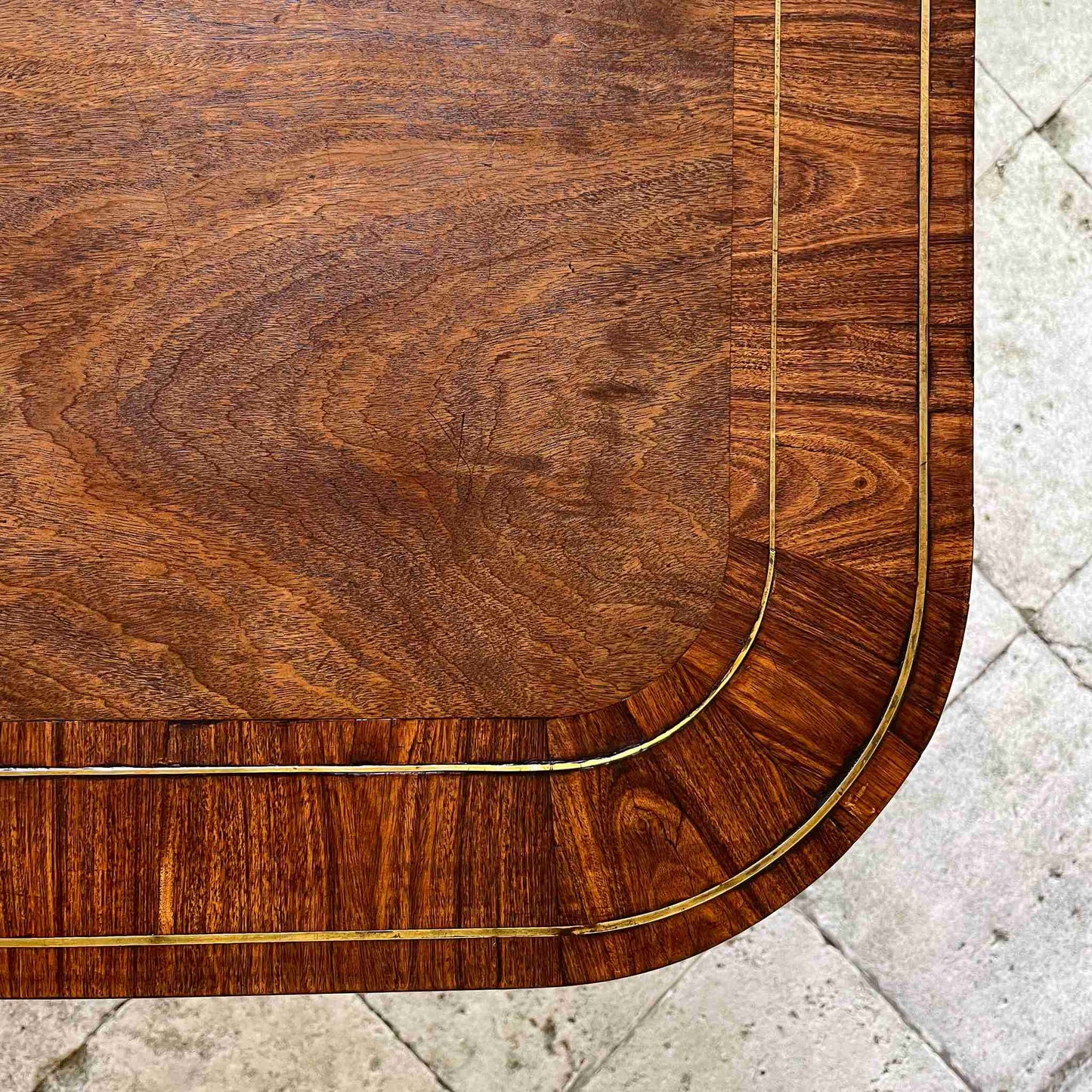 REGENCY BRASS INLAID MAHOGANY BREAKFAST TABLE