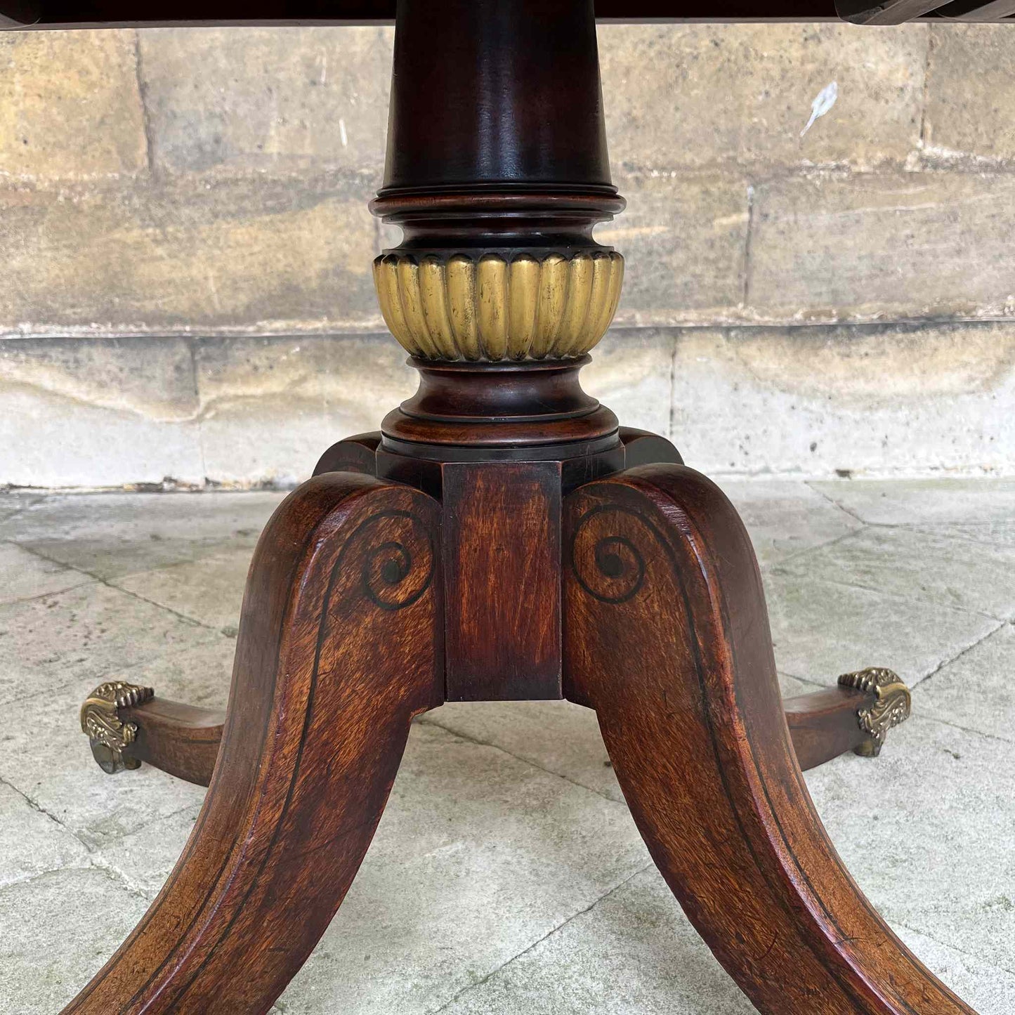 REGENCY BRASS INLAID MAHOGANY BREAKFAST TABLE