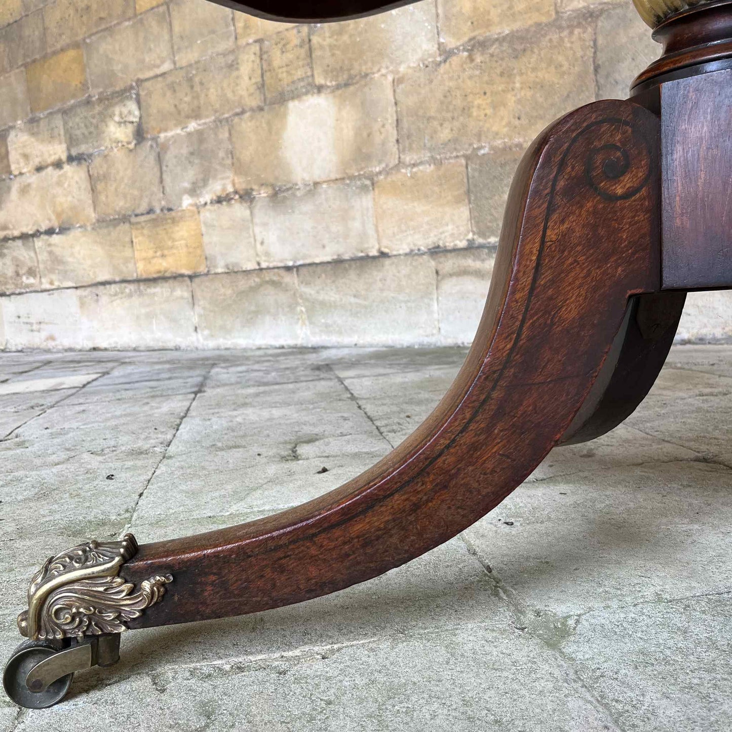 REGENCY BRASS INLAID MAHOGANY BREAKFAST TABLE